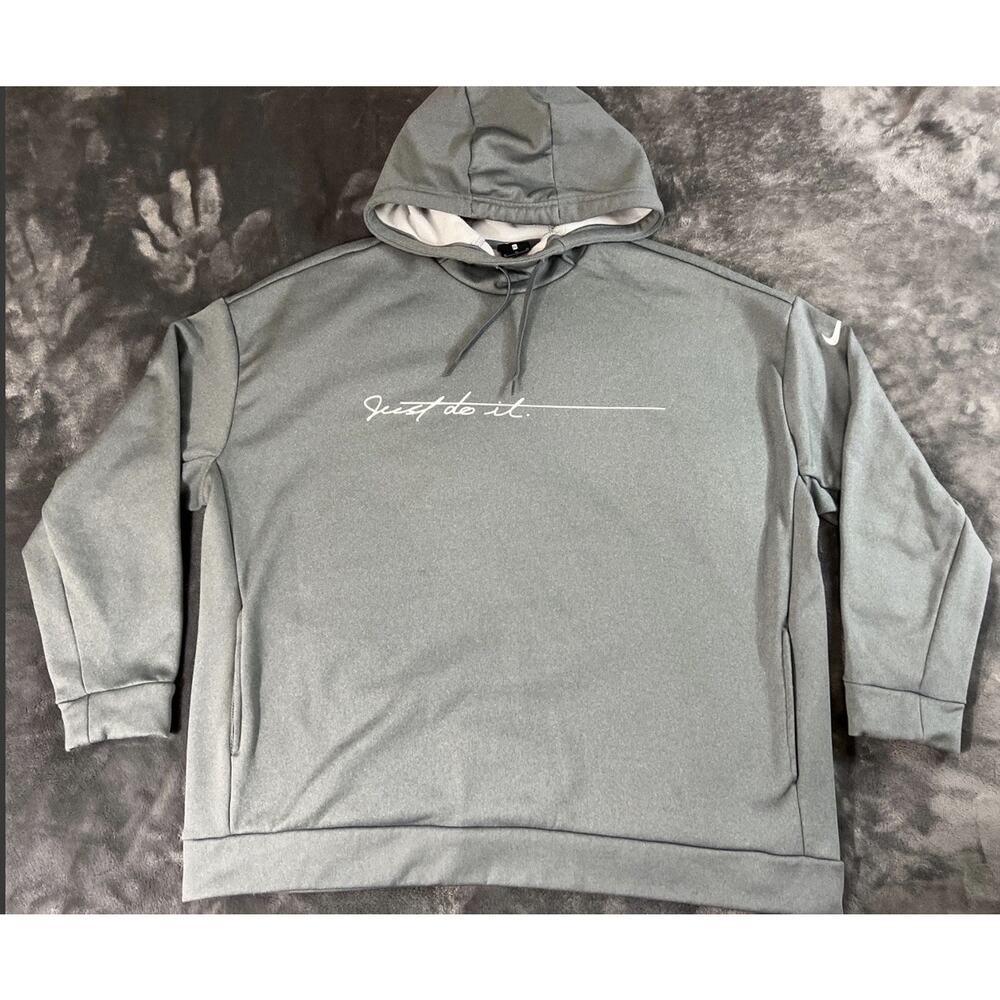 Nike Graphic Print Fleece Hoodie Gray Pullover XL Long Sleeve Men's